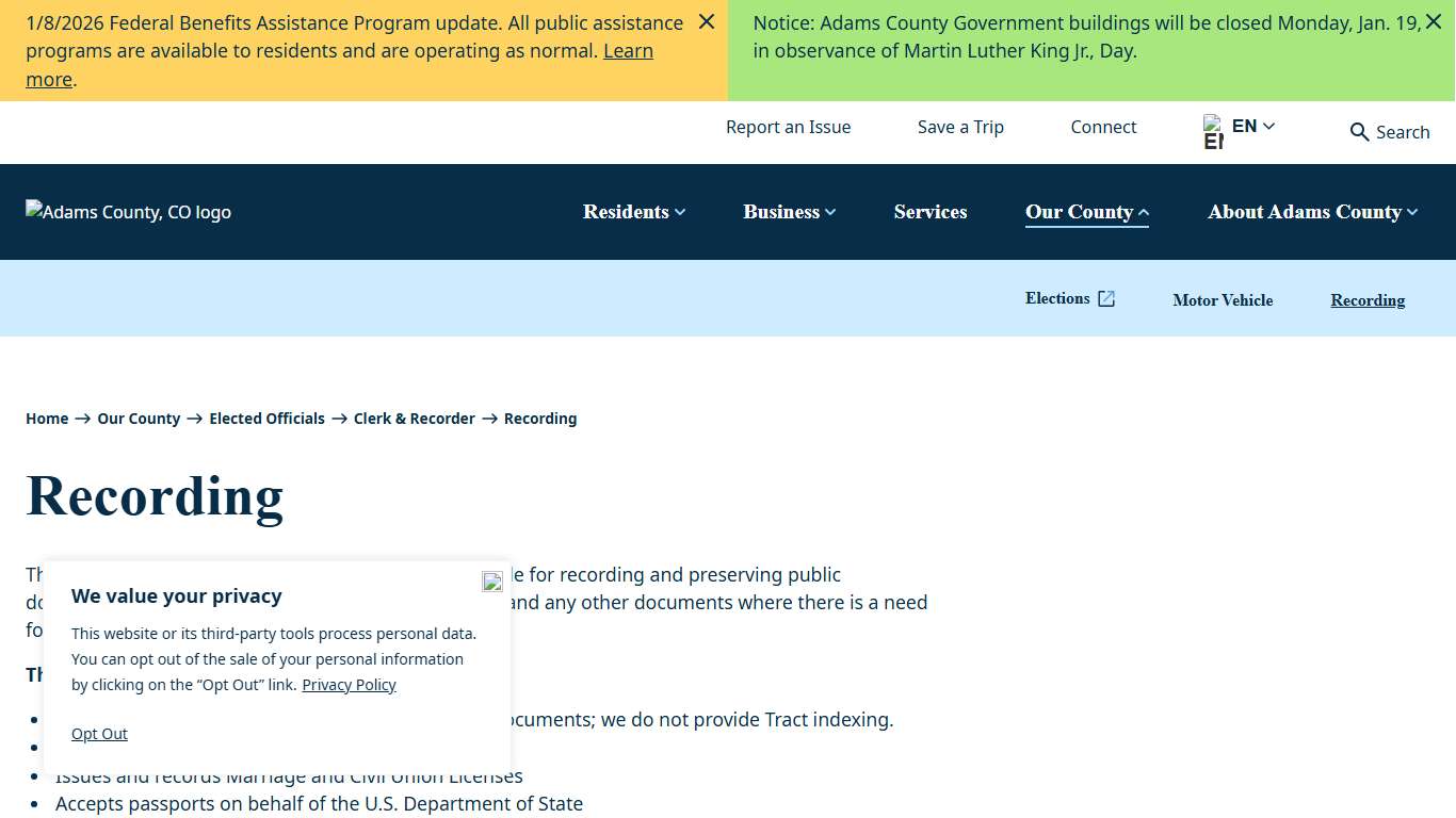 Recording | Adams County, CO