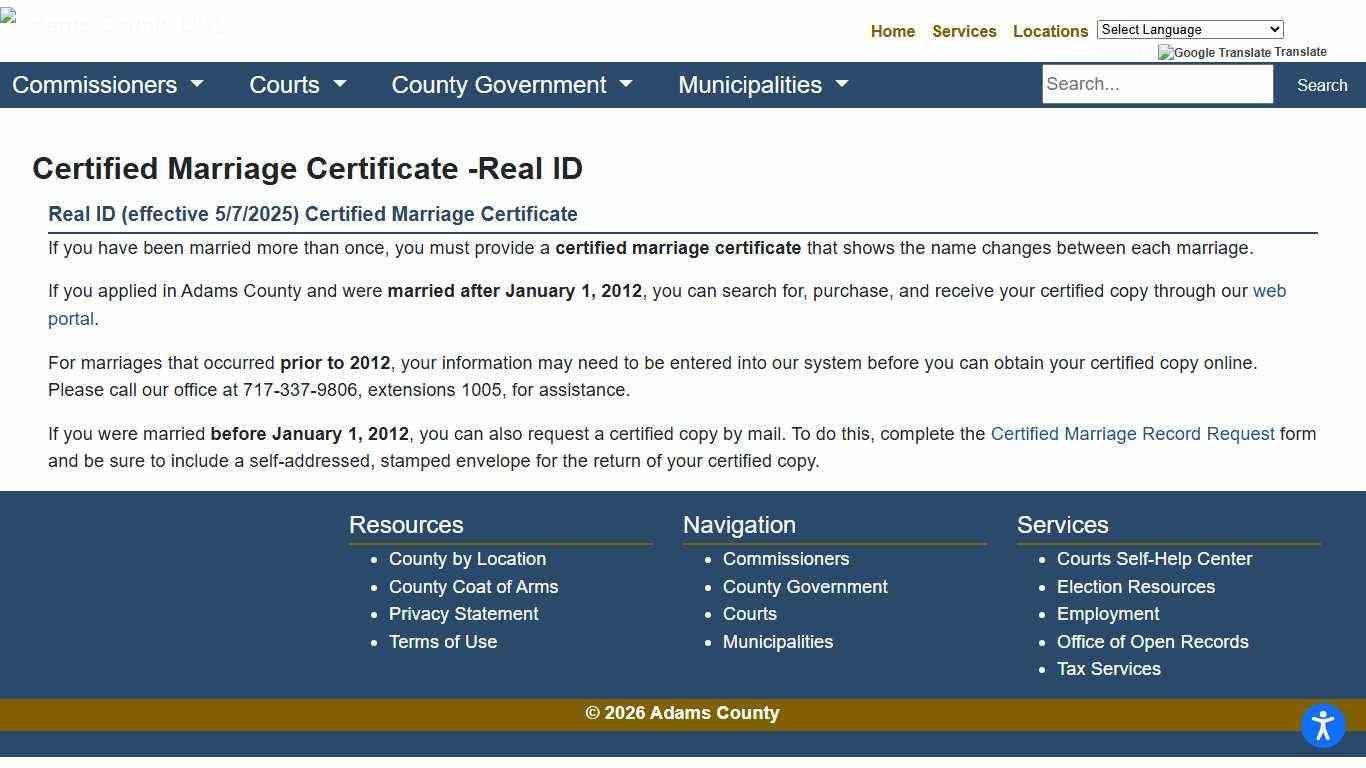 Adams County - CertifiedMarriageCertificateRealID