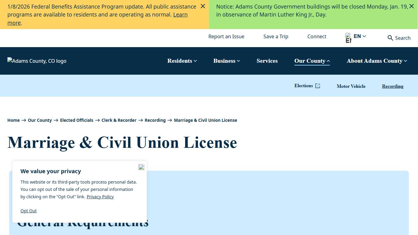 Marriage & Civil Union License | Adams County, CO