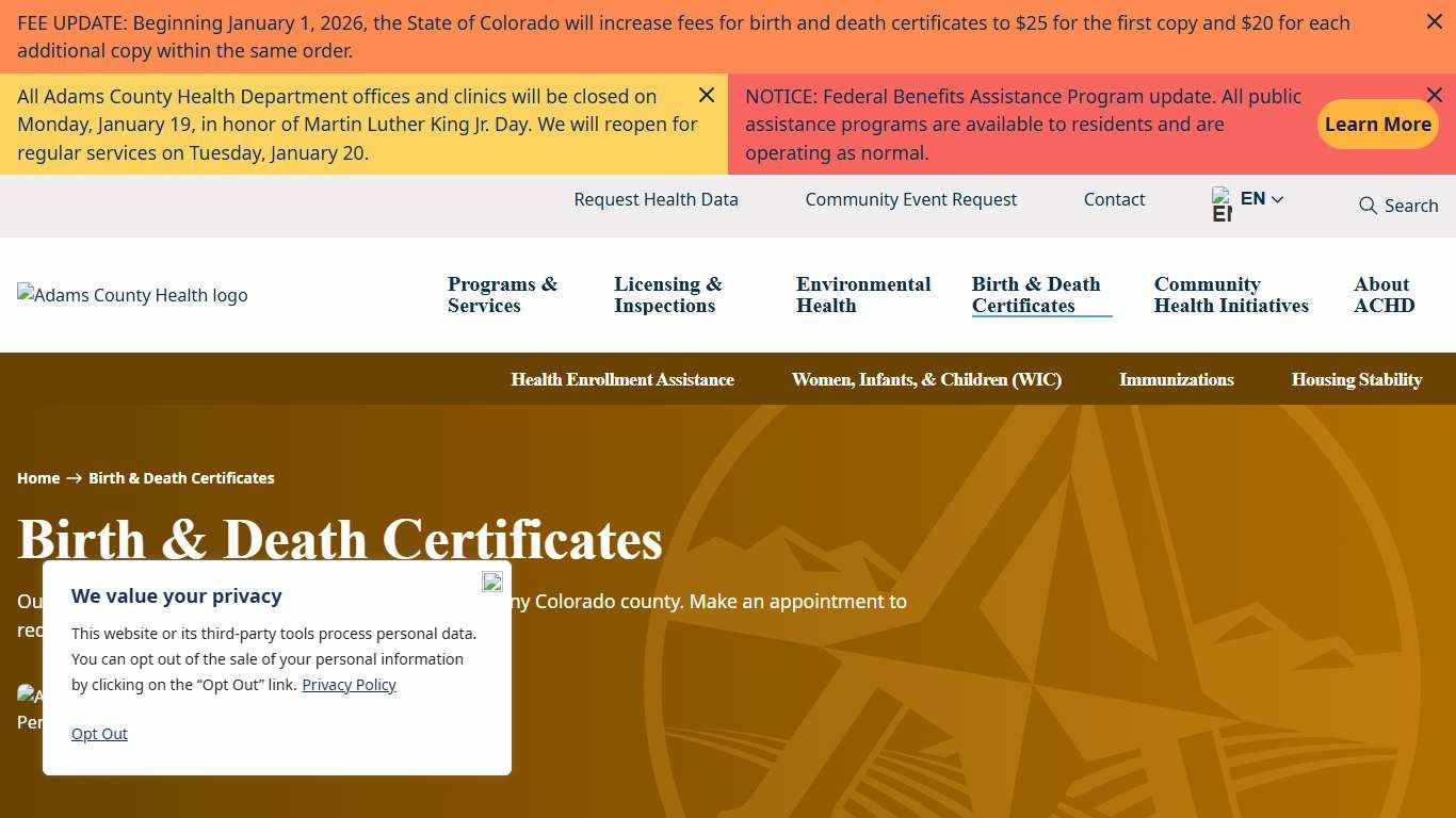 Birth & Death Certificates | Adams County Health